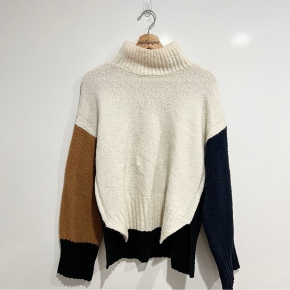 FRAME Color Blocked Sweater Turtleneck Pullover Wool Silk Cashmere - Picture 5 of 13